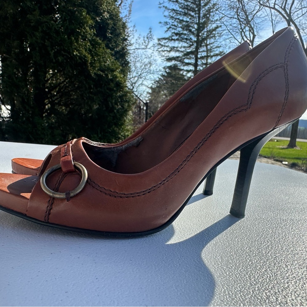 Nine West Brown Peep-Toe Heels